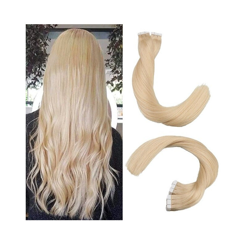 Cabello Natural 100% Humano 50cm Cintas Adhesivas, 10uds.