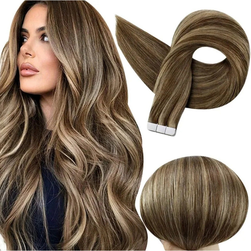 Cabello Natural 100% Humano 50cm Cintas Adhesivas, 10uds.