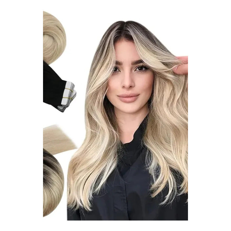 Cabello Natural 100% Humano 60cm Cintas Adhesivas, 10uds.