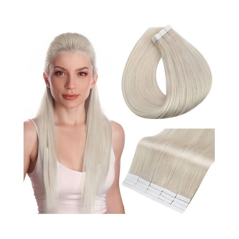 Cabello Natural 100% Humano 50cm Cintas Adhesivas, 10uds.