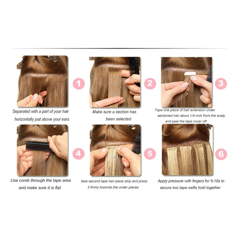 Cabello Natural 100% Humano 60cm Cintas Adhesivas, 20uds.
