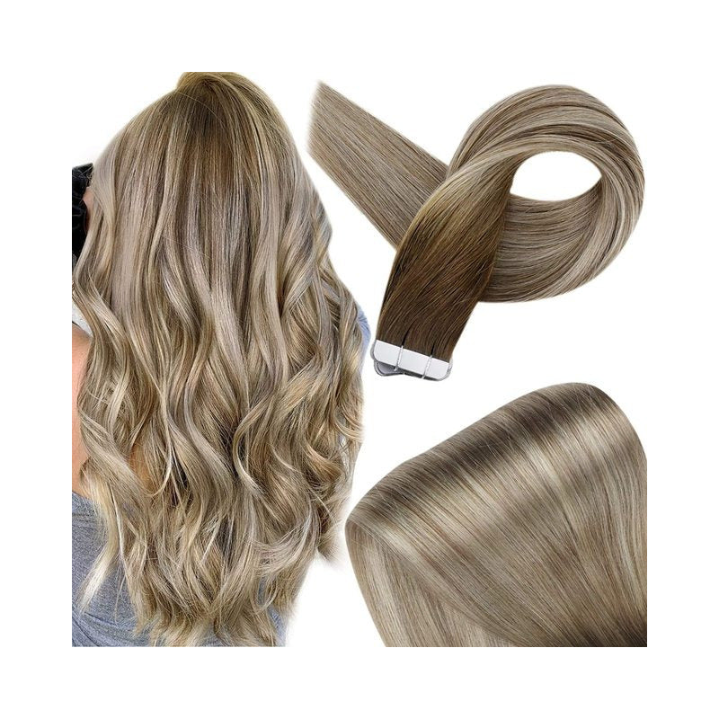 Cabello Natural 100% Humano 60cm Cintas Adhesivas, 10uds.
