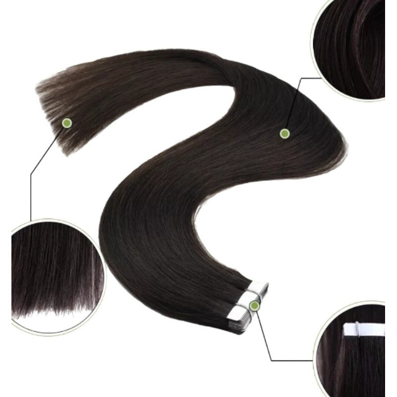 Cabello Natural 100% Humano 60cm Cintas Adhesivas, 20uds.