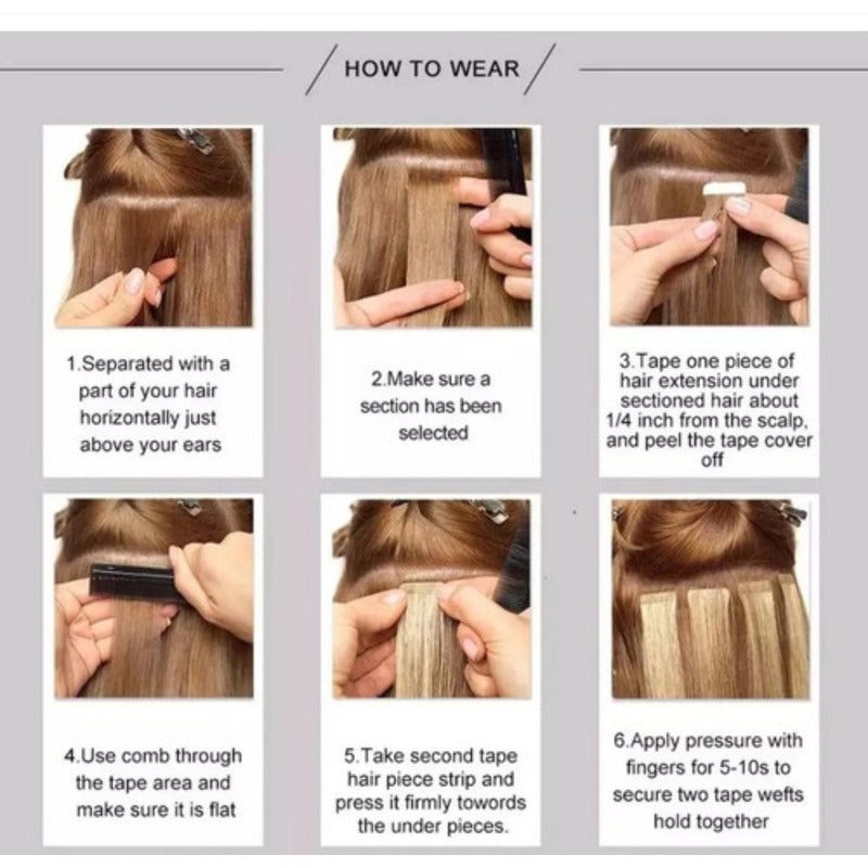 Cabello Natural 100% Humano 60cm Cintas Adhesivas, 20uds.