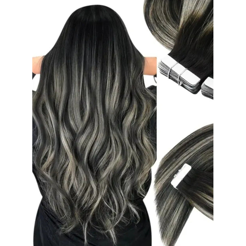 Cabello Natural 100% Humano 60cm Cintas Adhesivas, 10uds.